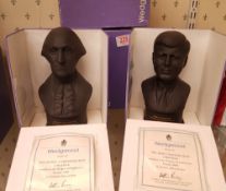 Wedgwood Limited Edition Black Basalt Boxed Busts: George Washington, John F Kennedy(2)