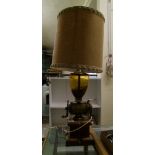 A large novelty table lamp and shade: in the form of a vintage coffee grinder, overall height 95cm