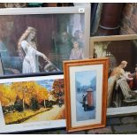 Two Edmond Blair Leighton arts and crafts movement prints: in contemporary frames plus two similar