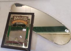 Mid century slim bevel edged hallway mirror: together with a Baileys Irish Cream pub type mirror (