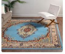 A brand new 'Unique Loom' branded rug: Mashad, Blue, 242cm x 242cm.