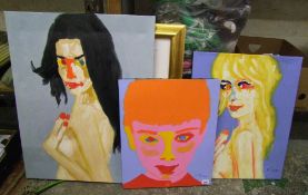 3 large modernistic oil paintings on canvas: of actresses Audrey Hepburn, Liv Tyler and Catherine