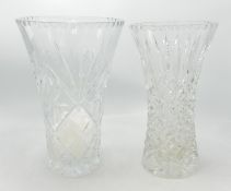Two Boxed Royal Doulton Cut Glass Crystal Vases: height of largest 26cm(2)