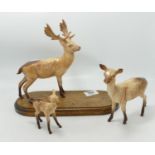 Beswick Stag, Doe & Fawn Family: mounted on wooden plinth