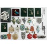 Large quantity of silver mounted jewellery: Includes mainly pendants, large brooch and a few base