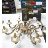 8 branch Brass Ceiling Light Fitting: diameter at widest 64cm