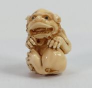 19th Century Chinese Carved Ivory Mythical Beast Netsuke : height 4.3cm