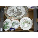 A mixed collection of items to include: large Masonic Earthen Ware Platter, Copland Spode dishes,