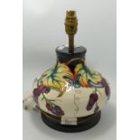 Moorcroft Squat Lamp Base Decorated with Leaf & Berry Design: height to top of fitting 28cm