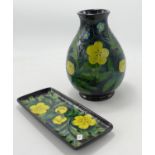 Moorcroft Buttercup Patterned Vase & Pin tray: chipped upper rim to vase, height of vase 19cm(2)