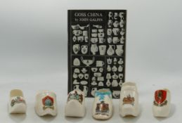 A collection of W. H Goss crested shoes: Including The Queen Victoria Slipper, a faithful