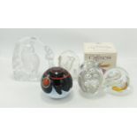 5 x glass paperweights including Caithness: Topsy Turvey 647 / 750 (boxed with paperwork) & Meteor