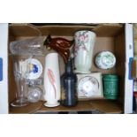 A mixed collection of items to include: Crown Staffordshire Ginger Jar, Burleigh Ware Vase, Wordsley