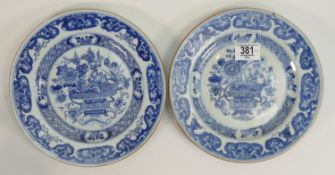 Pair of Chinese blue & white plates 19th century: Both in good overall condition. Measuring 23cm