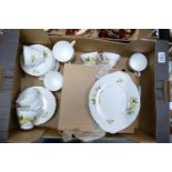 Duchess Orchid floral decorated part tea set & similar 2 tier cake stand