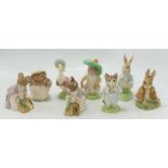 A collection of Beswick Beatrix Potter Figures including: Gold Backstamp Hunca Munca Sweeping x 2,