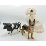 A collection of Pottery animals to include: Beswick Staffordshire Dog, Goebel Alsation & damaged