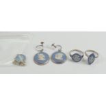 Wedgwood sterling silver jewellery pendant on silver chain clip earrings and 2 x rings: Overall