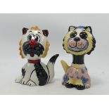 Lorna Bailey pair of cats, Muppet & Ethan (signed in red) (2)