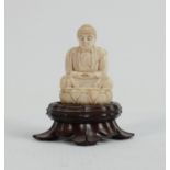 19th Century Indian Carved Ivory Figure of Buddha on hardwood base : height 7cm