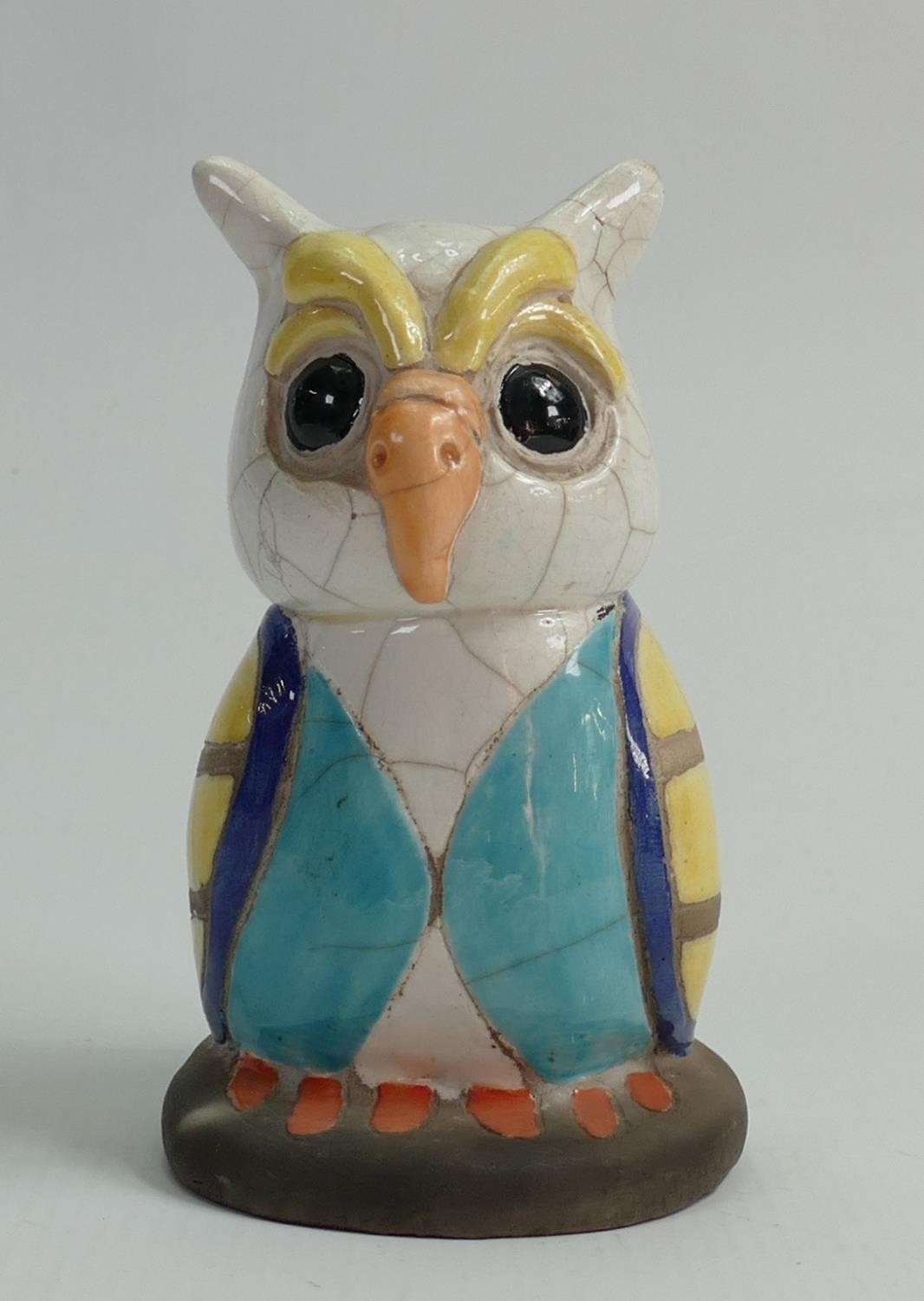 Small glazed studio pottery Grotesque owl: Height 13cm ref 4. Raku style.