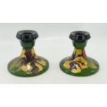 Moorcroft Hibiscus on Green Ground Candlesticks: height 9cm(2)