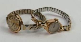 Two 9ct gold hallmarked ladies wrist watches Avia & Rotary: Bracelets are gold plated (2)