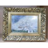 Hand Decorated Framed Nautical Tile: signed Julia Michael, 25cm x 33cm