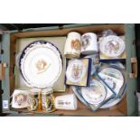 A mixed collection of items to include: commemorative beakers,pin trays & plates