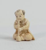 19th Century Chinese Carved Ivory Figure of Opium Smoker: height 4cm