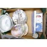 A mixed collection of items to include: decorative wall plates, Wedgwood jasperware, Wedgwood