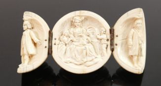 18/19th century Dieppe carved Ivory Triptych with religious scene: Diameter 5.5cm. Please note