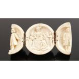 18/19th century Dieppe carved Ivory Triptych with religious scene: Diameter 5.5cm. Please note