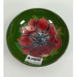 Moorcroft Anemone on Green Ground Shallow Bowl: diameter 14.5cm