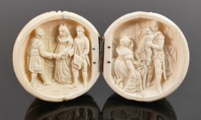 18/19th century Dieppe carved Ivory Diptych with Napoleonic scene: Diameter 6cm. Please note that as