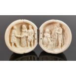 18/19th century Dieppe carved Ivory Diptych with Napoleonic scene: Diameter 6cm. Please note that as