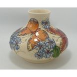 Moorcroft large squat vase in the Butterfly pattern: Seconds quality, with some crazing, heavy to