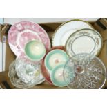 A mixed collection of items to include: Cut Glass Crystal bowls, decorative wall plates, Minton