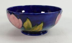 Moorcroft Pink Magnolia on Blue Ground Footed Bowl: diameter 16cm