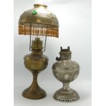 Brass Oil Lamp & Shade: together with similar base(2)