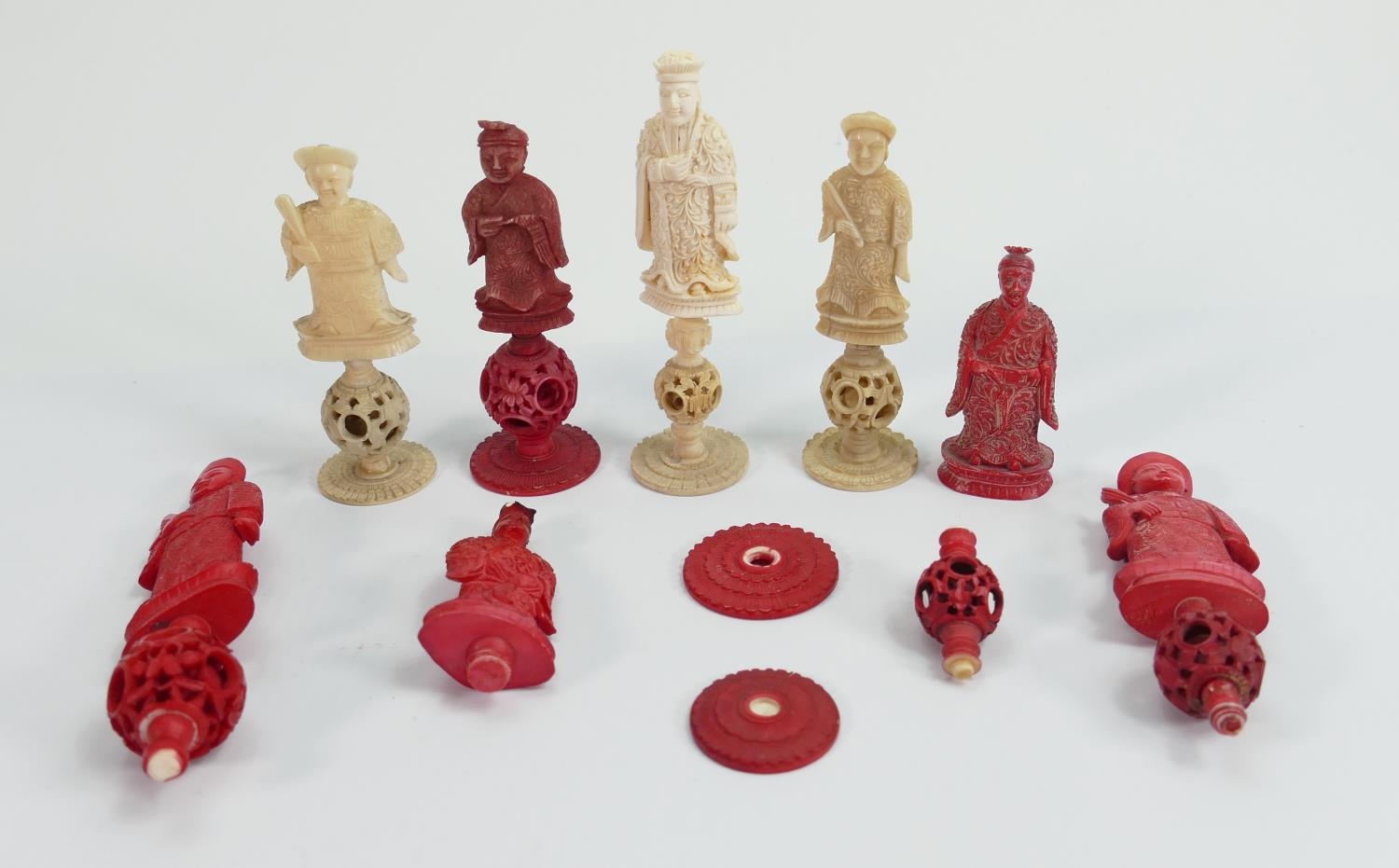 A collection of early Bone Chess Pieces: tallest 11.7cm , Damages noted, Please Study images as no