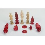 A collection of early Bone Chess Pieces: tallest 11.7cm , Damages noted, Please Study images as no