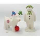 John Beswick Large Snowman Money Box & similar Snow Dog(tail damged)(2)