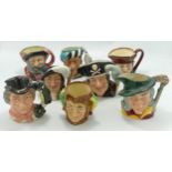 A collection of small Royal Doulton Character jugs to include: Pied Piper, Athos, The Walrus &