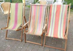 Three Retro Wooden Deck Chairs(3):