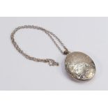 Silver oval locket and chain, 34.8g: