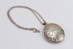 Silver oval locket and chain, 34.8g: