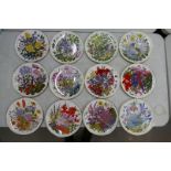 Frankin By Wedgwood Royal Horticulture Society Decorative Plates, complete set of 12 boxed plates (