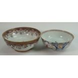 Two very large Chinese bowls: The smaller with a single small hairline the larger reglued with