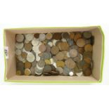 A collection of various vintage coins: including old pennies, foreign coins etc